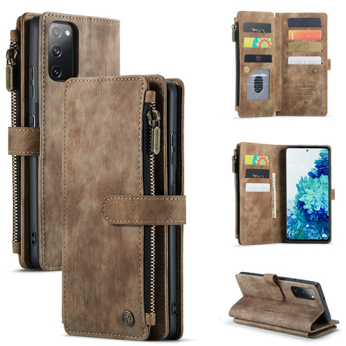 Samsung Galaxy S20 FE CaseMe-C30 PU + TPU Multifunctional Horizontal Flip Leather Case with Holder & Card Slot & Wallet & Zipper Pocket - Brown